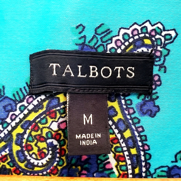 TALBOTS Blue Turquoise Paisley Super Cute Long Sleeve Button Down Blouse… - Picture 5 of 6